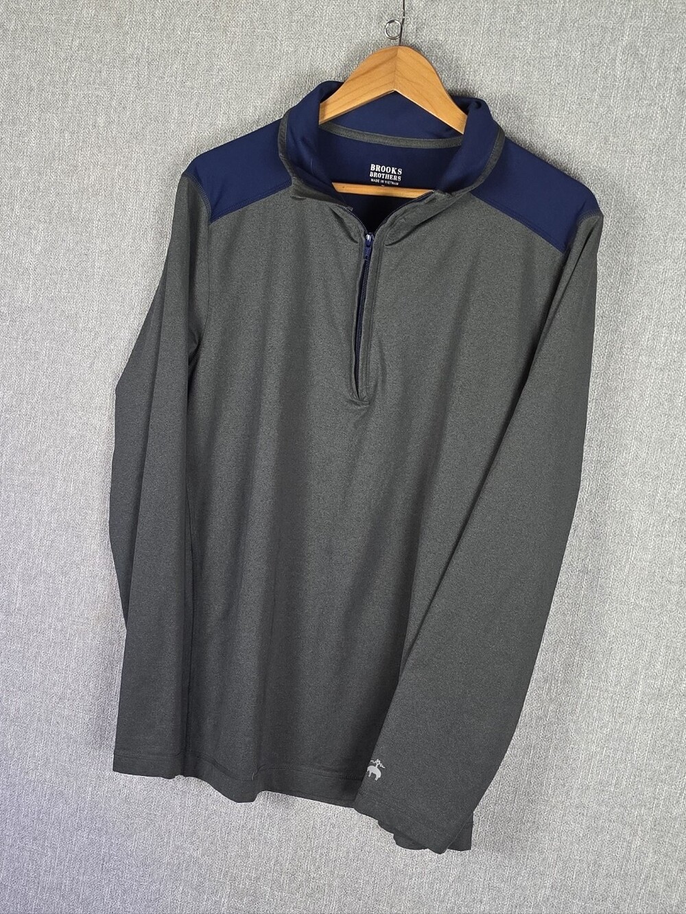 Brooks Brothers 1/4 Zip Performance Pullover Gray/Navy Mems Sz L